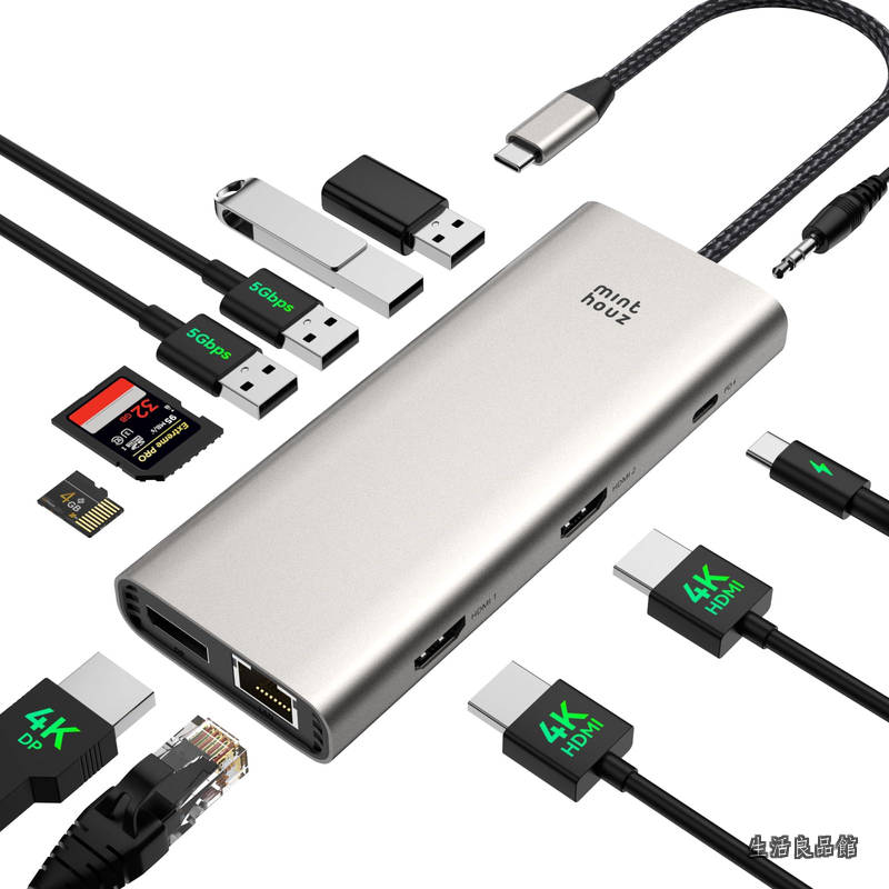 【貨物輸送無料】hdmi 2つ usb こしき 12 インチ 1 USB-Cドック Type C こしき 取りひろげる 3画面最終生産物 4K@60サイクル マルチ管する Hub thunderbolt HUB ローカルエリアネットワーク 1Gbps PD100W 手っとり早い申し受ける 2*HDMI+DP USB3.0 type-c デュアル見せびらかす 万覚え帳マイコン用 多界面 MacBook Dell HP Lenovoに相応う