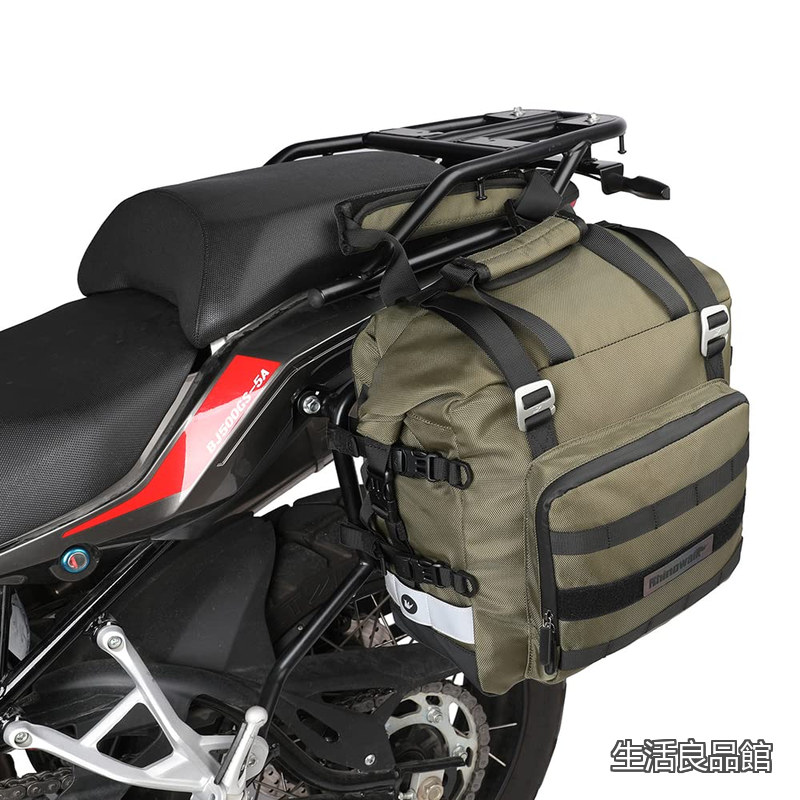 【送料無料】バイク用サイドバッグ 防水オートバイ荷物袋 クイックリリース 側面袋 20L ほとんどの冒険とスポーツバイクに合う棚付き（グリーン、1個セット）MT2040-G｜生活良品館