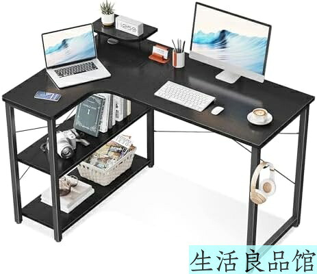 【送料無料】L字デスク パソコンデスク 幅110 ラック付き 収納 PCデスク ゲーミングデスク 在宅勤務 書斎 勉強机 ブラック 左棚 組立簡単 頑丈 耐荷重60kg コーナーデスク｜生活良品館