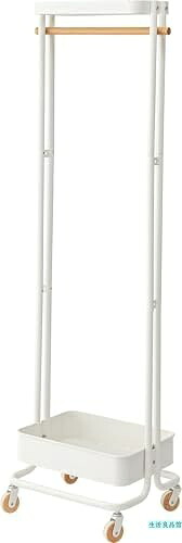 【送料無料】ハンガーワゴン スリム 衣類収納ラック 50cm幅 高さ156cm スチール製 天然木 おしゃれ 省スペース キャスター付き 脱衣所 クローゼット 便利 収納力抜群｜生活良品館