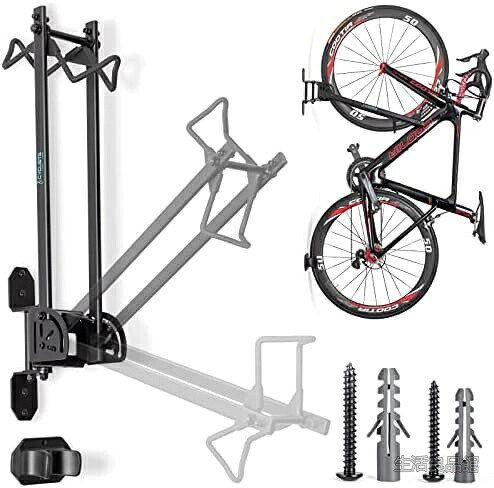 【送料無料】自転車 壁掛けフック 縦置き 折畳式 バイクハンガー 左右180&deg;角度調節 耐荷重25kg スチール製 省スペース収納｜生活良品館