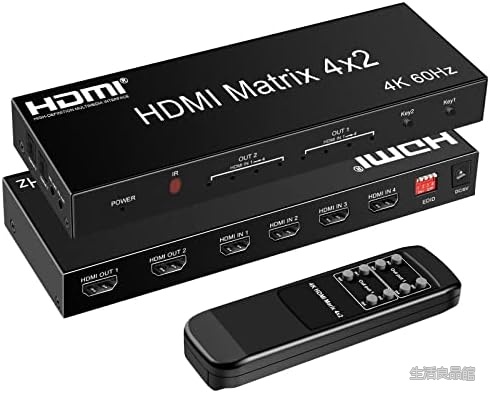 【送料無料】4K@60Hz HDMIマトリックス セレクター 4入力2出力 音声分離器 光デジタル L/Rオーディオ分離 スイッチャー リモコン操作 3D 1080P HDR ホームシアター 会議用｜生活良品館