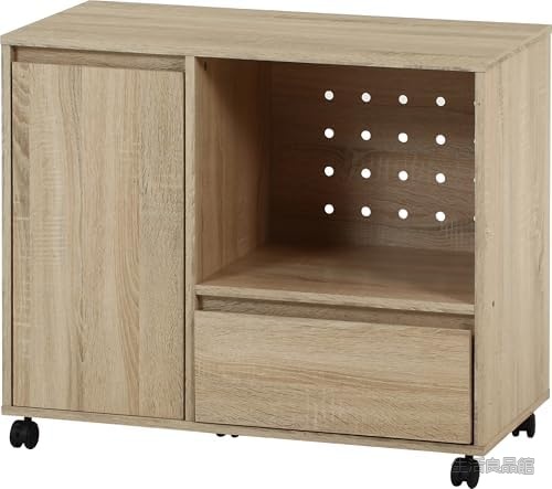 【送料無料】キッチンワゴン 収納棚 キャビネット 引き出し1杯付き キャスター付き 幅80cm 奥行39.6cm 高さ67.5cm オーク色 お客様組立 22.5kg 人気 収納力抜群|生活良品館