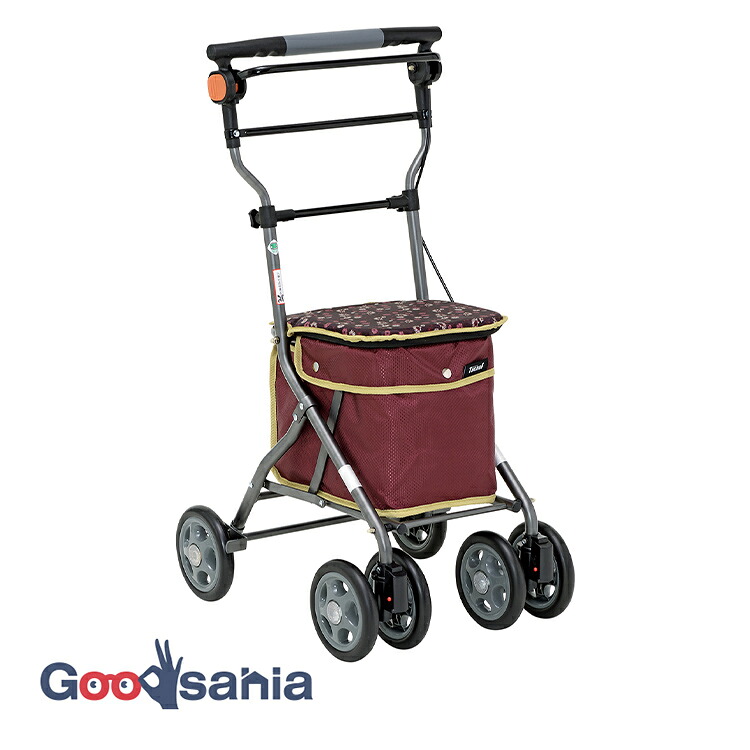 幸和製作所 シルバーカー ドレース ミドルタイプ 大容量バッグ 約42.5×50×85～92cm レッド SLM07 ( 介護用品 歩行補助 歩行器 ミドル 折り畳み シンプル 大容量 買い物 散歩 安定感 )