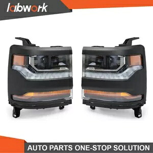 Labwork ヘッドライト 2016-18 シボレー シルバラード 1500 HID/キセノン ブラック LED RH+LH 付き Labwork Headlight For 2016-18 Chevy Silverado 1500 HID/Xenon Black w/ LED RH+LH 【並行輸入品】