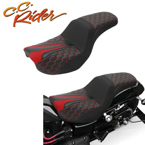 C.C.ライダー 運転席 助手席ステップアップシート ブラック+レッド ハーレーダイナ 2006-2017用 C.C. RIDER Driver Passenger Step Up Seat Black+Red Fit For Harley Dyna 2006-2017 【並行輸入品】