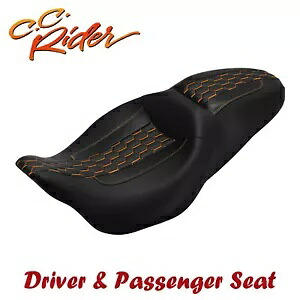 C.C. RIDER オレンジステッチ運転席助手席ハーレーツーリング 2009-2023 に適合 C.C. RIDER Orange Stitch Driver Passenger Seat Fit For Harley Touring 2009-2023 【並行輸入品】