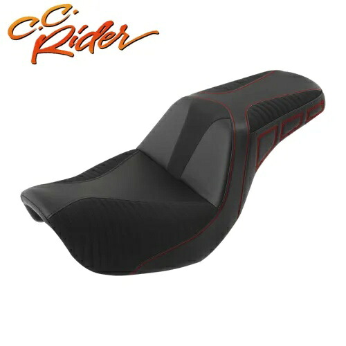 C.C. RIDER ステップアップ運転席助手席ハーレーダイナ 06-17 レッドステッチに適合 C.C. RIDER Step-Up Driver Passenger Seat Fit For Harley Dyna 06-17 Red Stitching 【並行輸入品】