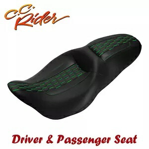 C.C. RIDER グリーンステッチ運転席助手席ハーレーツーリング 09-23 に適合 C.C. RIDER Green Stitch Driver Passenger Seat Fit For Harley Touring 09-23 【並行輸入品】