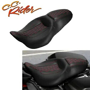 C.C. RIDER ブラック + レッド 運転席 & 助手席 ハーレー ツーリング 2009-2023 に適合 C.C. RIDER Black+Red Driver & Passenger Seat Fit For Harley Touring 2009-2023 【並行輸入品】