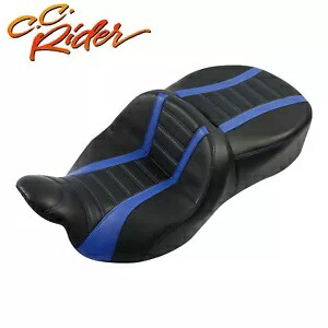 C.C. RIDER ブラック + ブルー 運転席 助手席 ハーレー ツーリング FLH 09-23 に適合 C.C. RIDER Black+Blue Driver Passenger Seat Fit For Harley Touring FLH 09-23 【並行輸入品】