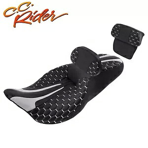 C.C. RIDER 運転席&助手席&背もたれパッド ハーレーロードグライド 14-23 に適合 C.C. RIDER Driver Passenger Seat & Backrest Pad Fit For Harley Road Glide 14-23 【並行輸入品】