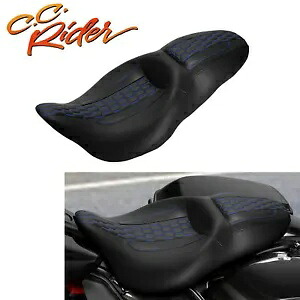 C.C. RIDER ブラック + ブルー 運転席 & 助手席 ハーレーツーリング 2009-2023 に適合 C.C. RIDER Black+Blue Driver & Passenger Seat Fit For Harley Touring 2009-2023 【並行輸入品】