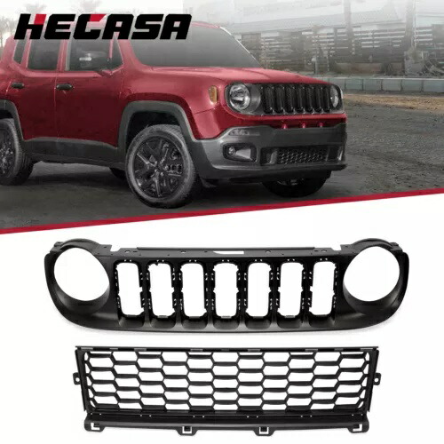 HECASA ジープ レネゲード 2015-2018 フロント上部下部グリル グリル マットブラック HECASA For Jeep Renegade 2015-2018 Front Upper Lower Grille Grill Matte Black 【並行輸入品】