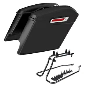 マットブラック 5 インチ ストレッチサドルバッグ & ブラケット ハーレー ヘリテージ ソフテイル 84-17 用 Matte Black 5'' Stretched Saddlebags & Bracket For Harley Heritage Softail 84-17 【並行輸入品】