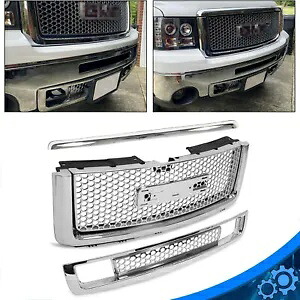 07-13 GMC シエラ 1500 デナリ上部下部グリルフードモールディング クローム 3 個に適合 Fits 07-13 GMC Sierra 1500 Denali Upper Lower Grille Hood Molding Chrome 3PCS 【並行輸入品】