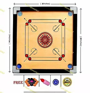 カロム ボードゲーム + コイン ストライカーとホウ酸パウダー 26 X 26 インチ Carrom Board Game + Coins Striker and Boric Powder 26 X 26 Inch 【並行輸入品】