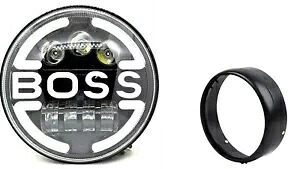 Led 7 ''ボスヘッドライトフィットエンフィールドニュークラシックブラックリム付き Led 7'' Boss Headlight Fit For Enfield New Classic Reborn With Black Rim 【並行輸入品】