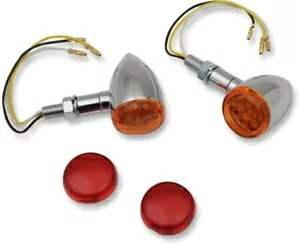 ハーレー用クロームLEDミニデュースマーカーライトホワイト、レッド＆アンバーレンズ付き Chrome LED Mini Deuce Marker Lights White w/ Red & Amber Lens for Harley 【並行輸入品】