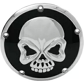 Drag Specialty 1107-0327 ツインカム用クローム&ブラックスカルダービーカバー Drag Specialties 1107-0327 Chrome & Black Skull Derby Cover for Twin Cam 【並行輸入品】