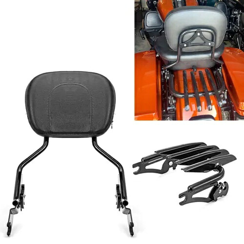 ハーレーロードグライドストリートグライド 09-24 ブラックバックレストシーシーバー荷物ラック用 For Harley Road Glide Street Glide 09-24 Black Backrest Sissy Bar Luggage Rack 【並行輸入品】