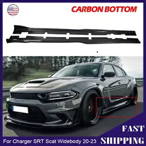 ダッジチャージャー SRT ワイドボディ 2020-2023 サイドスカートエクステンションリップカーボンスタイル For Dodge Charger SRT Widebody 2020-2023 Side Skirts Extension Lip Carbon Style 【並行輸入品】