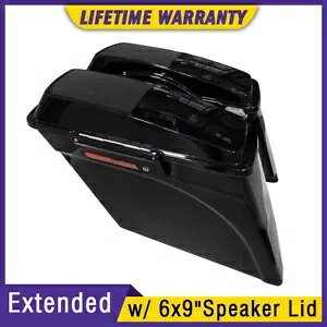 ビビッドブラック 5インチ 拡張サドルバッグ 6x9 スピーカー蓋付き ハーレーツーリング 1993-2013用 Vivid Black 5\