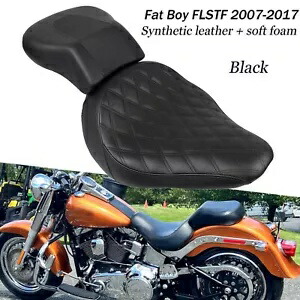 ハーレー ファットボーイ FLSTF 2007-2017用 ブラック フロント運転席 & 後部助手席ソロシート Black Front Driver & Rear Passenger Solo Seat For Harley Fat Boy FLSTF 2007-2017 【並行輸入品】