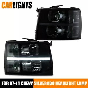 スモークレンズ ブラックハウジング 2007-14 シボレー シルバラード LED DRL ストリップ ヘッドライトに適合 Smoke Lens Black Housing Fit For 2007-14 Chevy Silverado LED DRL Strip Headlight 【並行輸入品】