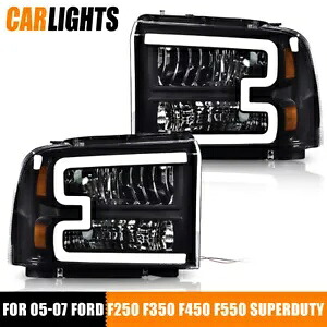 [LED DRL バー] ハロゲンヘッドライト ブラック 05-07 フォード F350 F450 スーパーデューティーに適合 [LED DRL BAR] HALOGEN HEADLIGHTS BLACK FIT FOR 05-07 FORD F350 F450 SUPER DUTY 【並行輸入品】