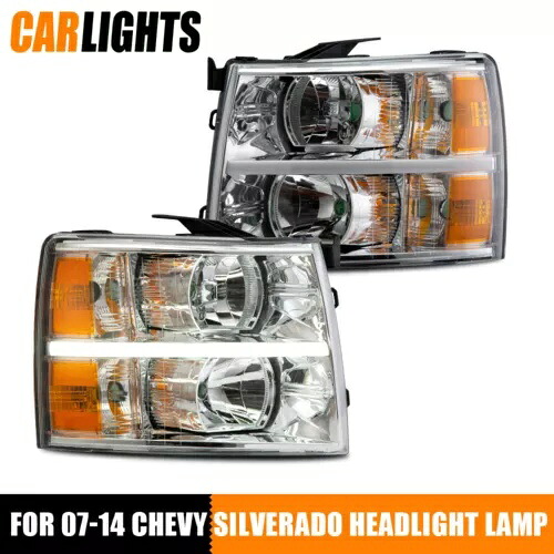 07-14 シボレー シルバラード 1500 2500 3500 クリアクローム LED DRL ヘッドライト 2X に適合 Fit For 07-14 Chevy Silverado 1500 2500 3500 Clear Chrome LED DRL Headlights 2X 【並行輸入品】