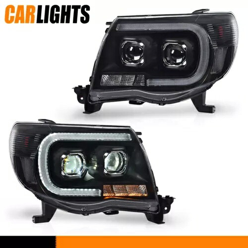 05-11 トヨタ タコマ ブラック ハウジング LED チューブ デュアル プロジェクター ヘッドライトに適合。 Fit For 05-11 Toyota Tacoma Black Housing LED Tube Dual Projector Headlights 【並行輸入品】
