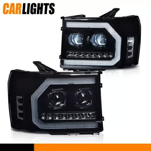 07-14 GMC シエラ 1500 2500HD 3500HD スモークレンズブラックハウジングヘッドライトに適合 Fit For 07-14 GMC Sierra 1500 2500HD 3500HD Smoked Lens Black Housing Headlights 【並行輸入品】