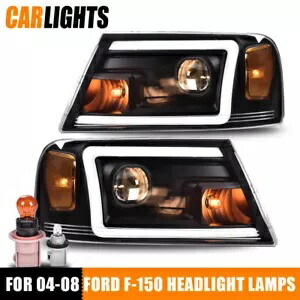 2X ブラック LED チューブターンシグナルヘッドライトヘッドランプ 2004-2008 フォード F150 に適合 2X Black LED Tube Turn Signal Headlights Headlamps Fit For 2004-2008 Ford F150 【並行輸入品】