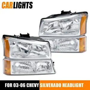 クローム ヘッドライト アンバー コーナー + シグナル バンパー ランプ 03-07 シボレー シルバラードに適合 Chrome Headlights Amber Corner +Signal Bumper Lamps Fit For 03-07 Chevy Silverad 【並行輸入品】