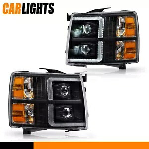 2007-14 シボレーシルベラド 1500-3500 HD ブラック LED バーチューブヘッドライトランプに適合。 FIT FOR 2007-14 CHEVY SILVERADO 1500-3500 HD BLACK LED BAR TUBE HEADLIGHT LAMP 【並行輸入品】
