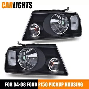 ブラックハウジングヘッドライトヘッドランプ 04-08 フォード F-150 F150 クリアサイドペアに適合 Black Housing Headlights Headlamps Fit For 04-08 Ford F-150 F150 Clear Side Pair 【並行輸入品】