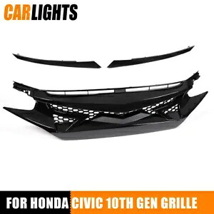 2016-18 ホンダ シビック バトルスタイル セダン クーペ フロントバンパーグリルフードに適合 Fit For 2016-18 Honda Civic Battle Style Sedan Coupe Front Bumper Grille Hood 【並行輸入品】