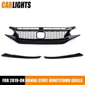 光沢のあるフロントアッパーフードハニカムグリルガード 2019-20 ホンダシビックに適合 Glossy Front Upper Hood Honeycomb Grille Guards Fit For 2019-20 Honda Civic 【並行輸入品】