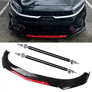 フロントバンパーリップスプリッタースポイラーストラットロッドグロスブラック + レッド起亜フォルテセダン Front Bumper Lip Splitter Spoiler Strut Rods Gloss Black+Red For Kia Forte Sedan 【並行輸入品】
