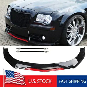 フロントバンパーリップスプリッターブラックレッド+クライスラー用ストラットロッド300 C SRT USA Front Bumper Lip Splitter Black Red + Strut Rods For Chrysler for 300 C SRT USA 【並行輸入品】