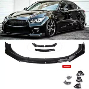 インフィニティ Q50 2014-23 フロントバンパーリップスプリッターキットスポイラー 3 個光沢のある黒 For Infiniti Q50 2014-23 Front Bumper Lip Splitter Kit Spoiler 3pcs Glossy Black 【並行輸入品】