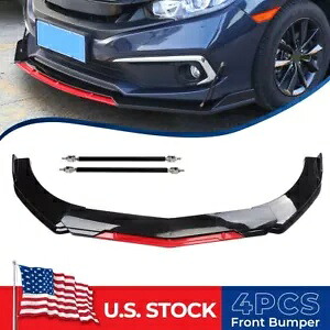 フロントバンパーリップスプリッターストラットロッドホンダシビックセダン光沢のある黒 + レッド CL Front Bumper Lip Splitter Strut Rods For Honda Civic Sedan Glossy Black + Red CL 【並行輸入品】