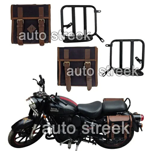 ロイヤル エンフィールド クラシック REBORN 350 レザー & キャンバス バッグ (取り付け付き) に適合 Fit For Royal Enfield Classic REBORN 350 Leather & Canvas Bags With Mounting 【並行輸入品】