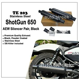 ロイヤルエンフィールドショットガン 650 AEW TE 203 ブラックエキゾーストサイレンサーペアに適合 Fit For Royal Enfield Shotgun 650 AEW TE 203 Black Exhaust Silencer Pair 【並行輸入品】