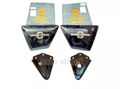 本物のロイヤル エンフィールド ツインズ インターセプター 650 サイド パネル ブラック & ブラケット LH & RH Genuine Royal Enfield Twins Interceptor 650 Side Panel Black & Bracket LH & RH 【並行輸入品】