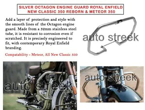 本物のロイヤル エンフィールド メテオール & クラシック 350 リボーン シルバー オクタゴン エンジン ガード Genuine Royal Enfield Meteor & Classic 350 Reborn Silver Octagon Engine Guard 【並行輸入品】