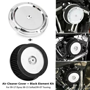 ハーレーツーリングダイナ用クローム吸盤エアクリーナーフィルターカバー&ブラックエレメント Chrome Sucker Air Cleaner Filter Cover & Black Element For Harley Touring Dyna 【並行輸入品】