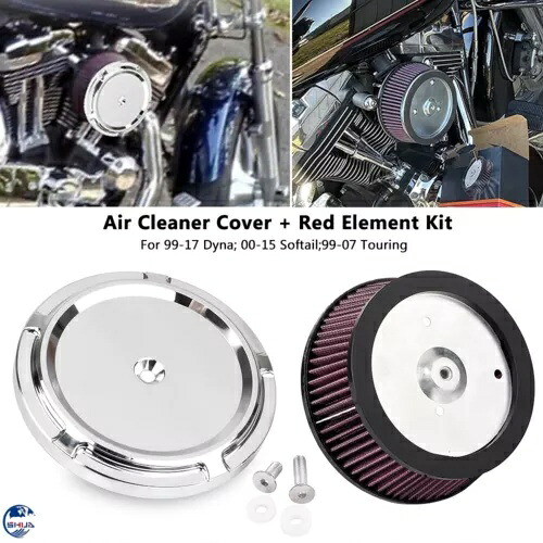 クローム エア クリーナー カバー エアフィルター レッド エレメント付き ハーレー ダイナ ソフテイル FXST用 Chrome Air Cleaner Cover w/ Air Filter Red Element For Harley Dyna Softail FXST 【並行輸入品】