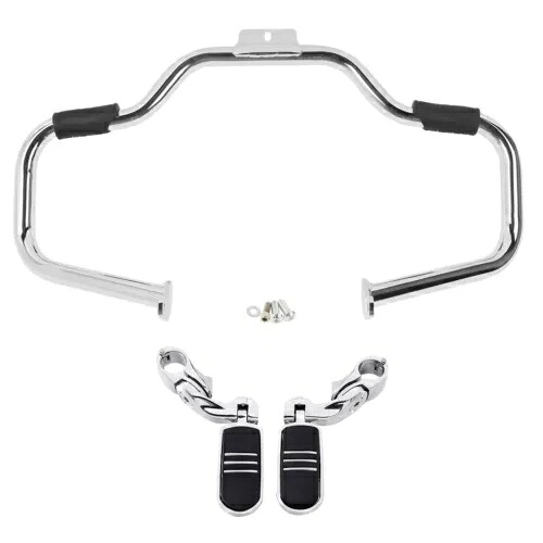 口ひげエンジンガードクラッシュバーフットペグハーレーソフテイル2000-2017クロームに適合 Mustache Engine Guard Crash Bar Footpegs Fit For Harley Softail 2000-2017 Chrome 【並行輸入品】